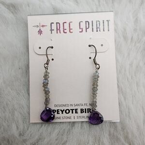 NEW Peyote Bird Amethyst Genuine Stone Sterling Silver Dangle Hook Earrings